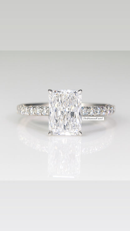 VVS1 Moissanite 3 Carat Radiant Cut Pavé Engagement Ring