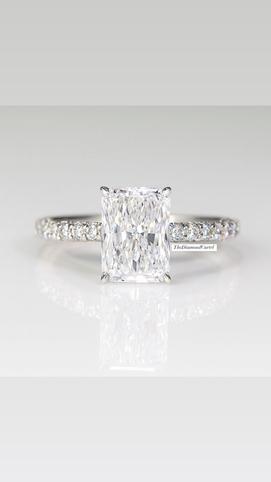 VVS1 Moissanite 3 Carat Radiant Cut Pavé Engagement Ring