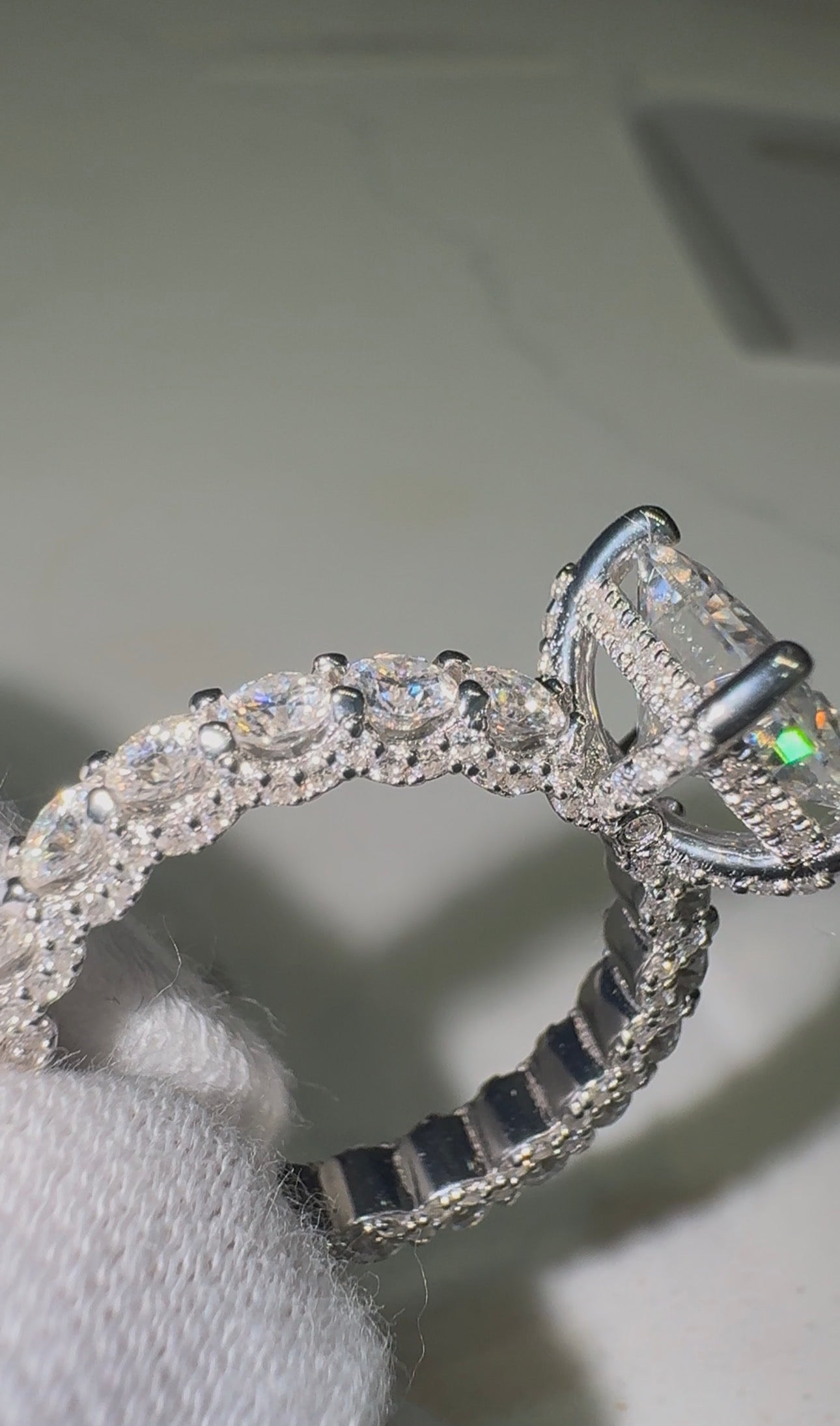 VVS1 Moissanite 3 Carat Radiant Cut Pavé Engagement Ring