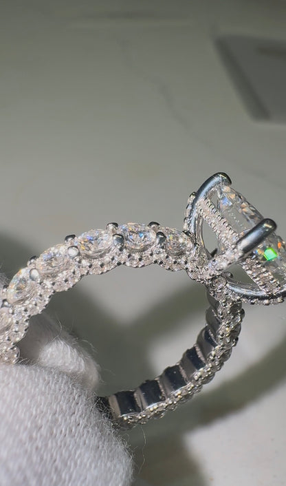 VVS1 Moissanite 3 Carat Radiant Cut Pavé Engagement Ring