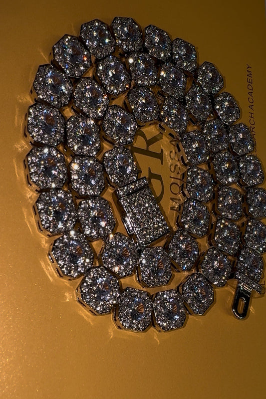 10MM VVS1 Moissanite Cluster Cuban Chain