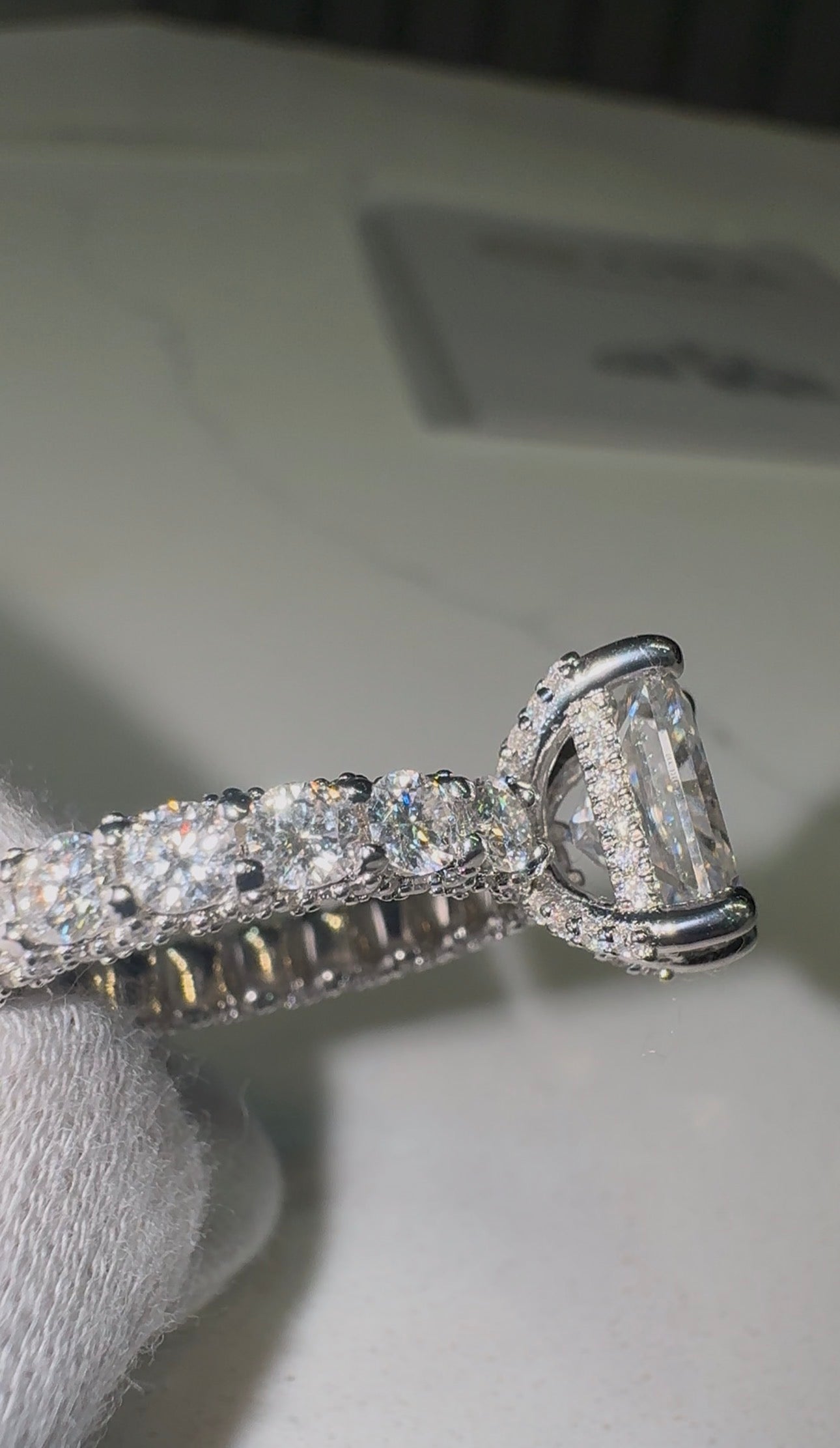 VVS1 Moissanite 3 Carat Radiant Cut Pavé Engagement Ring