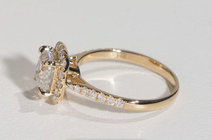18K Dipped Gold Cushion Cut Moissanite Engagement Ring, Halo Design with Pavé Band, VVS1 Moissanite 2ct Gold Ring, Wedding Ring